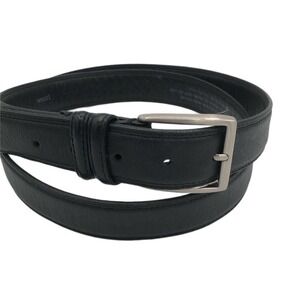 Mens Size 50 Genuine FULL GRAIN Classic Black Leather Belt Silver Buckle NWOT